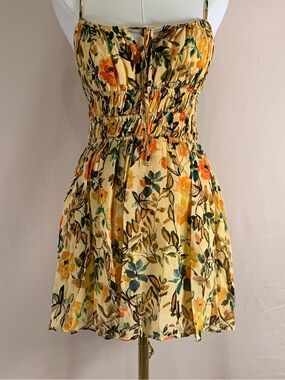 Rays for Days Yellow Floral Smocked Mini Dress Size S
